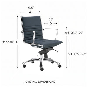 EuroStyle Dirk Low Back Leatherette Swivel Chair with Bungee Support and Chromed Steel Base Blue 23 D x 23.5 W x 38 H 00674BLU