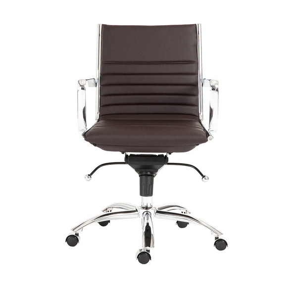 EuroStyle Dirk Leatherette Mid-Back Office Chair With Bungee Support And Chromed Steel Base 23D x 23.5W x 38H 00674BRN