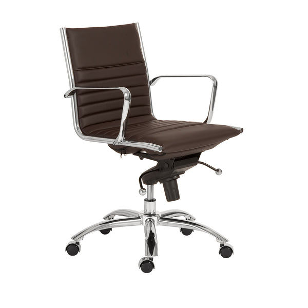EuroStyle Dirk Leatherette Mid-Back Office Chair With Bungee Support And Chromed Steel Base 23D x 23.5W x 38H 00674BRN