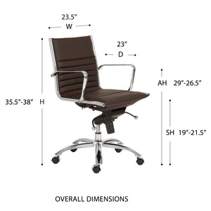EuroStyle Dirk Leatherette Mid-Back Office Chair With Bungee Support And Chromed Steel Base 23D x 23.5W x 38H 00674BRN