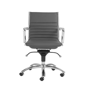 EuroStyle Dirk Low Back Leatherette Swivel Chair with Bungee Support and Chromed Steel Base Gray 23 D x 23.5 W x 38 H 00674GRY