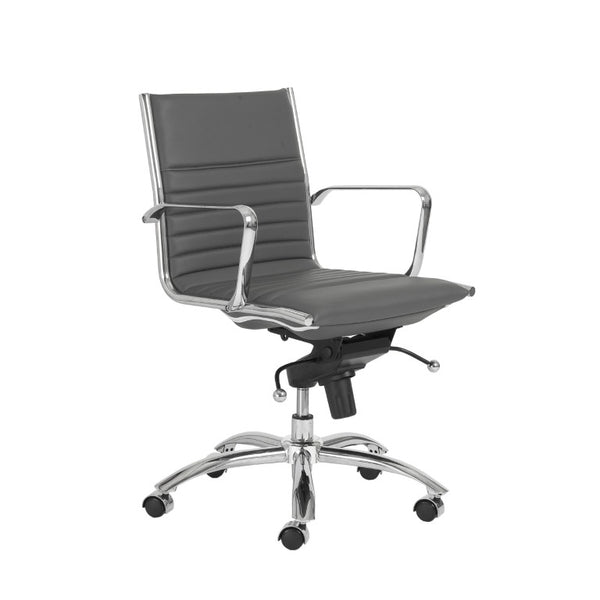 EuroStyle Dirk Low Back Leatherette Swivel Chair with Bungee Support and Chromed Steel Base Gray 23 D x 23.5 W x 38 H 00674GRY