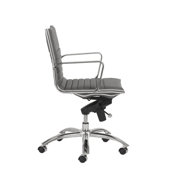 EuroStyle Dirk Low Back Leatherette Swivel Chair with Bungee Support and Chromed Steel Base Gray 23 D x 23.5 W x 38 H 00674GRY
