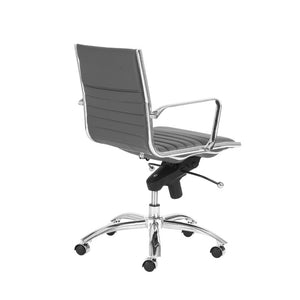 EuroStyle Dirk Low Back Leatherette Swivel Chair with Bungee Support and Chromed Steel Base Gray 23 D x 23.5 W x 38 H 00674GRY