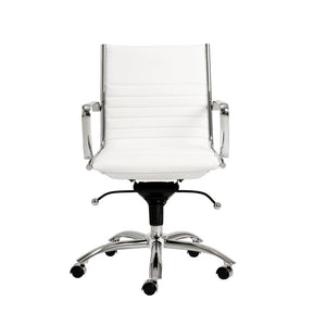 EuroStyle Dirk Low Back Leatherette Swivel Chair with Bungee Support and Chromed Steel Base White 23 D x 23.5 W x 38 H 00674WHT