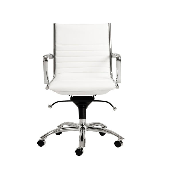 EuroStyle Dirk Low Back Leatherette Swivel Chair with Bungee Support and Chromed Steel Base White 23 D x 23.5 W x 38 H 00674WHT