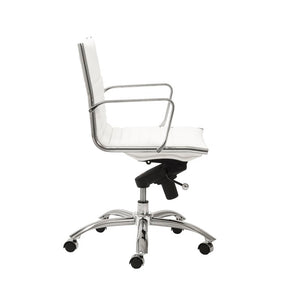 EuroStyle Dirk Low Back Leatherette Swivel Chair with Bungee Support and Chromed Steel Base White 23 D x 23.5 W x 38 H 00674WHT