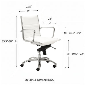 EuroStyle Dirk Low Back Leatherette Swivel Chair with Bungee Support and Chromed Steel Base White 23 D x 23.5 W x 38 H 00674WHT