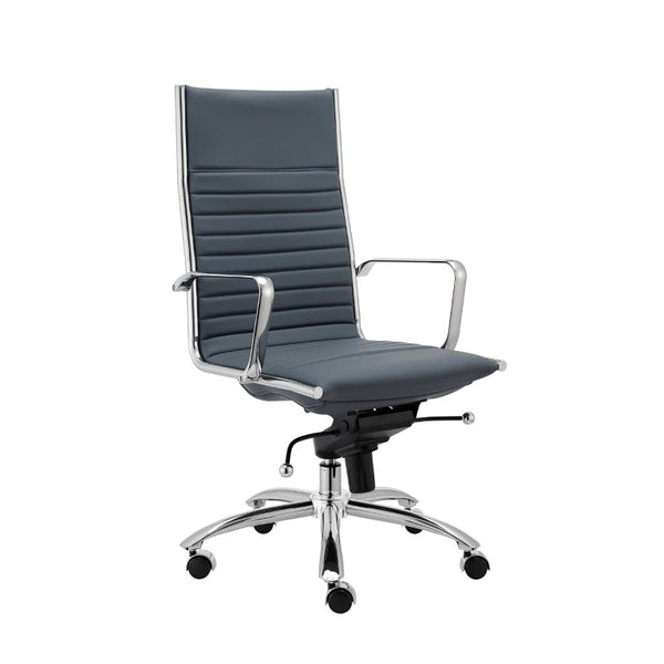 EuroStyle Dirk High Back Leatherette Office Chair with Bungee Support and Chromed Steel Base 00675BLU