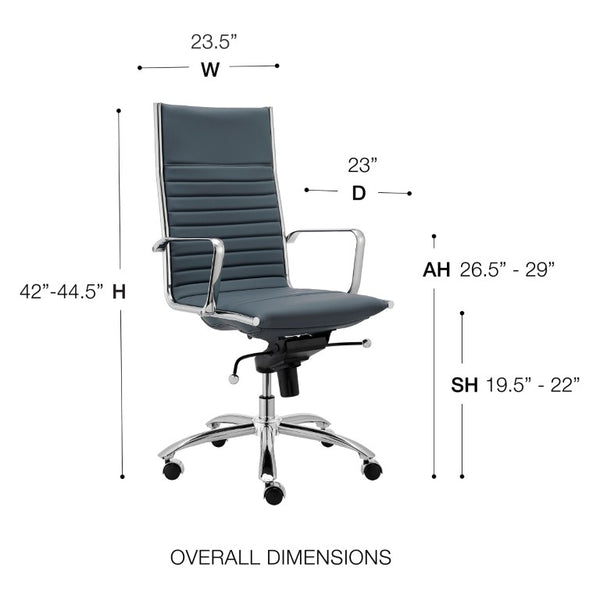 EuroStyle Dirk High Back Leatherette Office Chair with Bungee Support and Chromed Steel Base 00675BLU