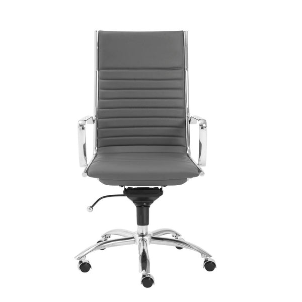 EuroStyle Dirk High Back Leatherette Office Chair with Bungee Suspension and Polished Steel 00675GRY