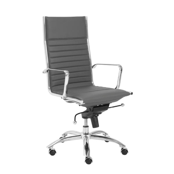 EuroStyle Dirk High Back Leatherette Office Chair with Bungee Suspension and Polished Steel 00675GRY