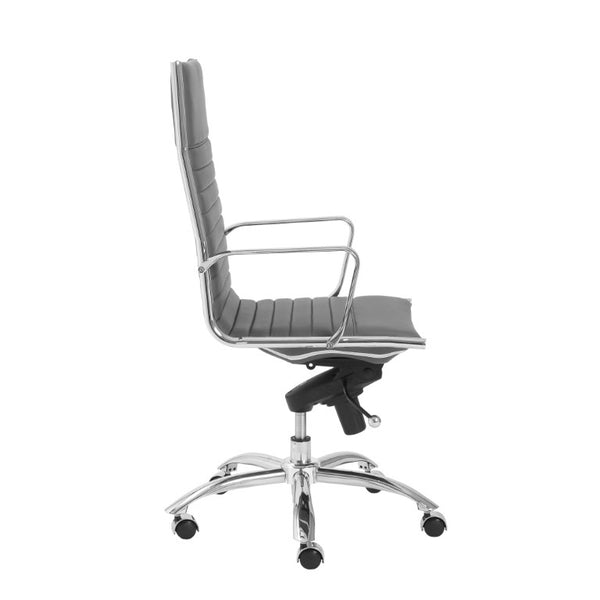 EuroStyle Dirk High Back Leatherette Office Chair with Bungee Suspension and Polished Steel 00675GRY