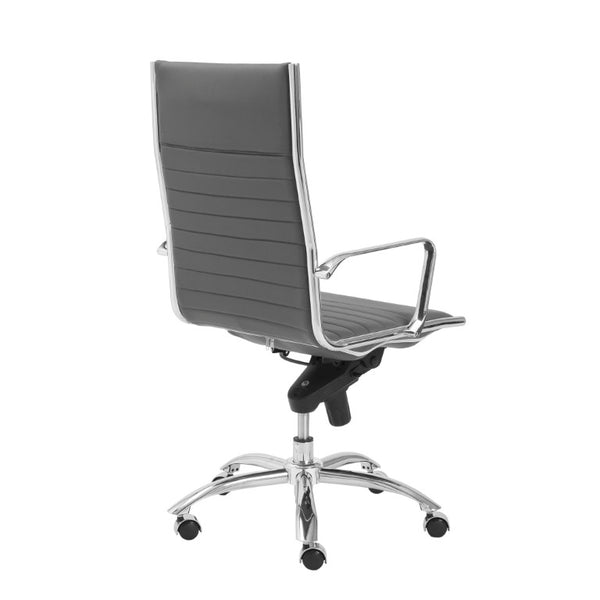 EuroStyle Dirk High Back Leatherette Office Chair with Bungee Suspension and Polished Steel 00675GRY