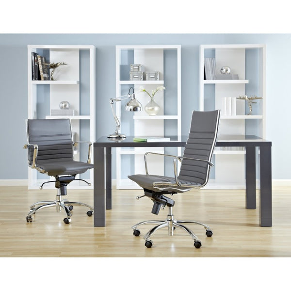 EuroStyle Dirk High Back Leatherette Office Chair with Bungee Suspension and Polished Steel 00675GRY