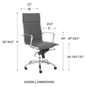 EuroStyle Dirk High Back Leatherette Office Chair with Bungee Suspension and Polished Steel 00675GRY