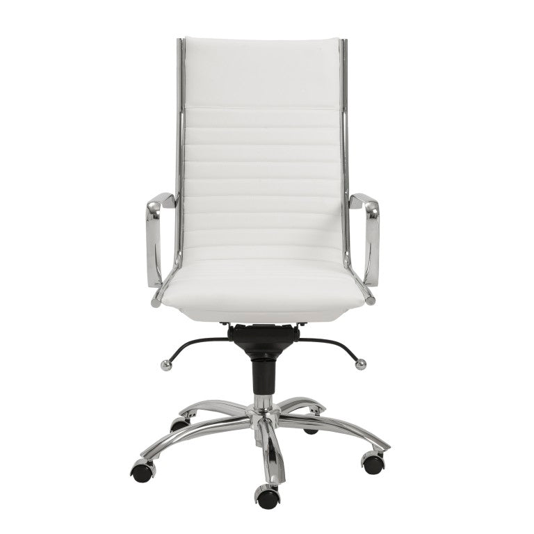 EuroStyle Dirk Sculptural High Back Office Chair White Leatherette Bungee Suspension Chrome 00675WHT