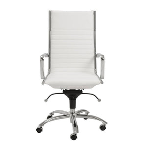 EuroStyle Dirk Sculptural High Back Office Chair White Leatherette Bungee Suspension Chrome 00675WHT