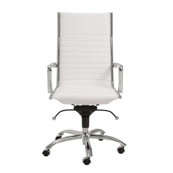 EuroStyle Dirk Sculptural High Back Office Chair White Leatherette Bungee Suspension Chrome 00675WHT
