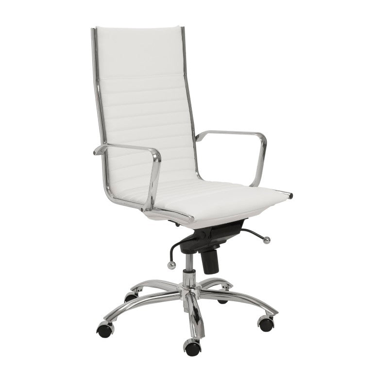 EuroStyle Dirk Sculptural High Back Office Chair White Leatherette Bungee Suspension Chrome 00675WHT