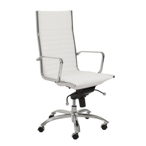 EuroStyle Dirk Sculptural High Back Office Chair White Leatherette Bungee Suspension Chrome 00675WHT