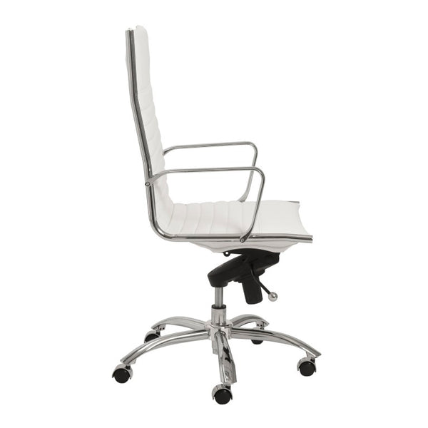 EuroStyle Dirk Sculptural High Back Office Chair White Leatherette Bungee Suspension Chrome 00675WHT