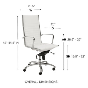 EuroStyle Dirk Sculptural High Back Office Chair White Leatherette Bungee Suspension Chrome 00675WHT