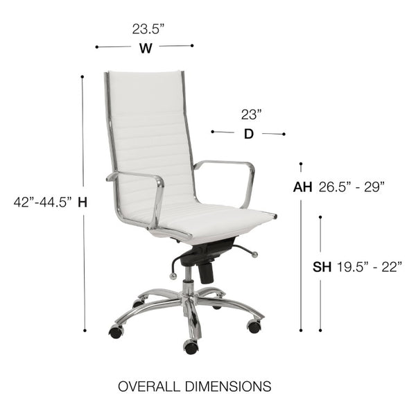 EuroStyle Dirk Sculptural High Back Office Chair White Leatherette Bungee Suspension Chrome 00675WHT