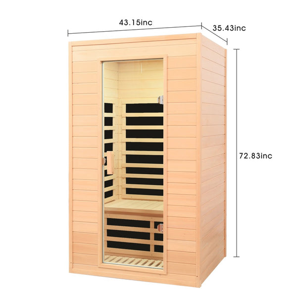 English Elm Hemlock Wood Two Person Far Infrared Indoor Sauna with Bluetooth and Led Lighting W632S00016
