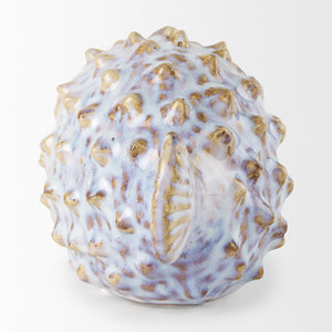 Mercana Spike Ceramic Puffer Fish Sculpture - Coastal Charm with Blue Gold Accents for Stylish Interiors Off-White Ceramic | 5H 68018