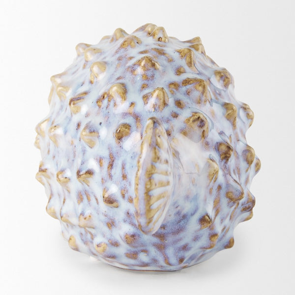 Mercana Spike Ceramic Puffer Fish Sculpture - Coastal Charm with Blue Gold Accents for Stylish Interiors Off-White Ceramic | 5H 68018