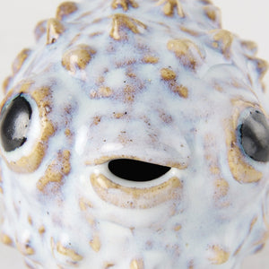 Mercana Spike Ceramic Puffer Fish Sculpture - Coastal Charm with Blue Gold Accents for Stylish Interiors Off-White Ceramic | 5H 68018