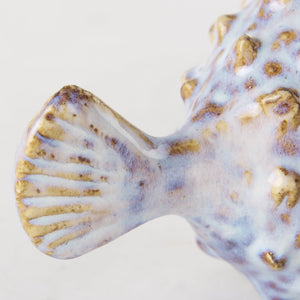 Mercana Spike Ceramic Puffer Fish Sculpture - Coastal Charm with Blue Gold Accents for Stylish Interiors Off-White Ceramic | 5H 68018