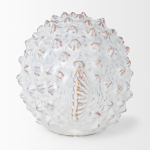 Mercana Spike Ceramic Puffer Fish Sculpture - Coastal Charm with Blue Gold Accents for Stylish Interiors Off-White Ceramic | 6H 68019