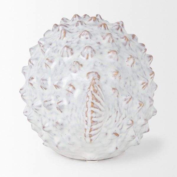 Mercana Spike Ceramic Puffer Fish Sculpture - Coastal Charm with Blue Gold Accents for Stylish Interiors Off-White Ceramic | 6H 68019