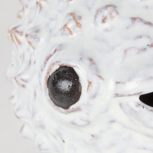 Mercana Spike Ceramic Puffer Fish Sculpture - Coastal Charm with Blue Gold Accents for Stylish Interiors Off-White Ceramic | 6H 68019