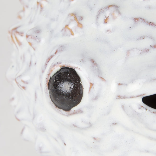 Mercana Spike Ceramic Puffer Fish Sculpture - Coastal Charm with Blue Gold Accents for Stylish Interiors Off-White Ceramic | 6H 68019