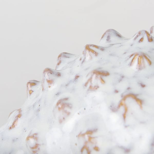 Mercana Spike Ceramic Puffer Fish Sculpture - Coastal Charm with Blue Gold Accents for Stylish Interiors Off-White Ceramic | 6H 68019