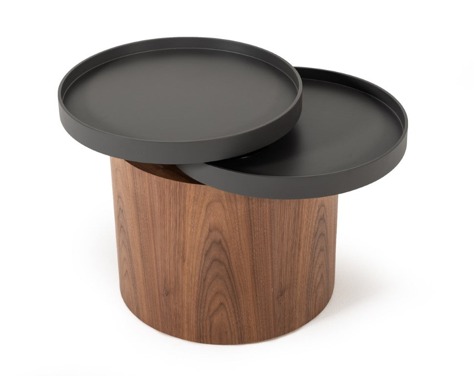 VIG Furniture Bascom Modern Walnut End Table With Swivel Top Tray, Compact Round Side Table 19" X 20" Stylish VGDWJ5677