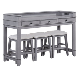 English Elm TREXM Retro 4-Piece Bar Dining Set with 3 Storage Drawers, Compact Counter Height Space-Saver Gray ST000135AAE