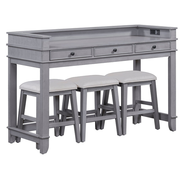 English Elm TREXM Retro 4-Piece Bar Dining Set with 3 Storage Drawers, Compact Counter Height Space-Saver Gray ST000135AAE