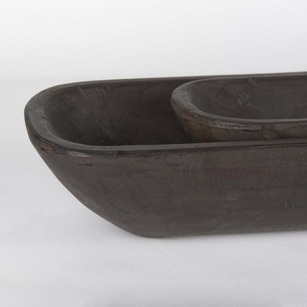 Mercana Athena Extra Large Reclaimed Wood Trays for Stylish Home Decor and Versatile Organization Solutions Black-Brown | Set of 2 70150