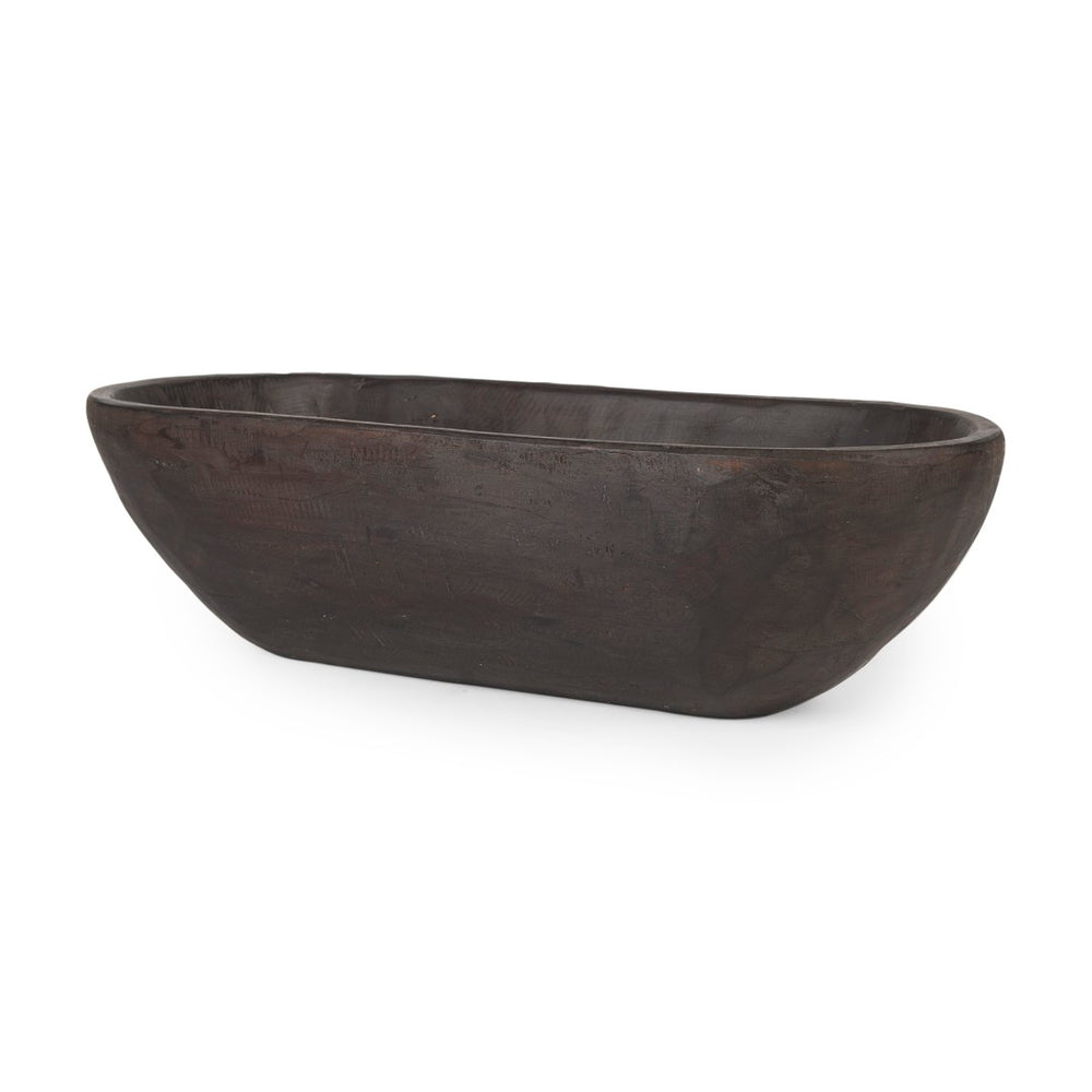 Mercana Athena Extra Large Hand-Carved Reclaimed Wood Bowl - Rustic Centerpiece for Contemporary Decor Black-Brown | Oblong 70158