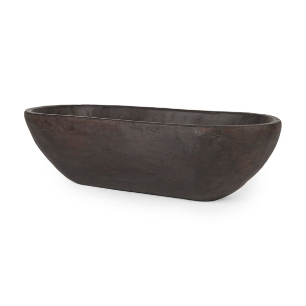 Mercana Athena Extra Large Hand-Carved Reclaimed Wood Bowl - Rustic Centerpiece for Contemporary Decor Black-Brown | Oblong 70158