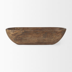 Mercana Athena Extra Large Hand-Carved Reclaimed Wood Bowl - Rustic Centerpiece for Contemporary Decor Medium Brown | Oblong 70160
