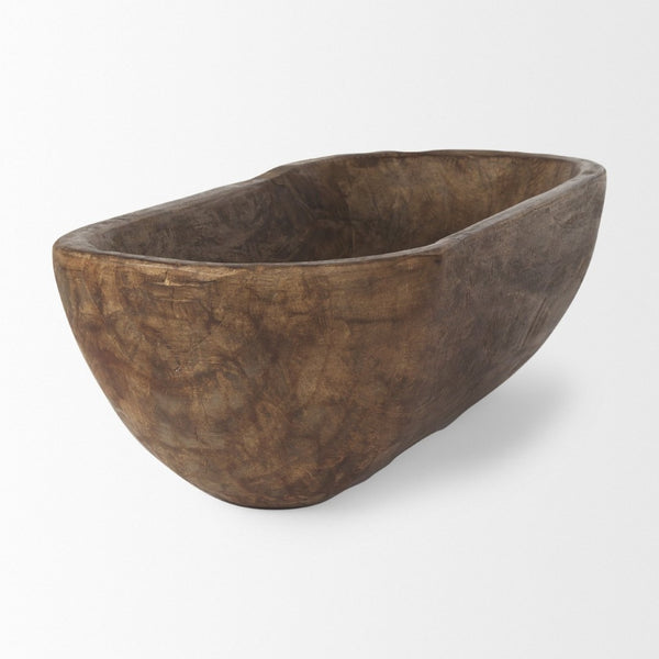 Mercana Athena Extra Large Hand-Carved Reclaimed Wood Bowl - Rustic Centerpiece for Contemporary Decor Medium Brown | Oblong 70160