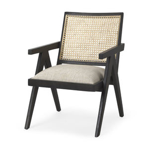 Mercana Donna Elegant Solid Wood Dining Chair with Woven Back and Cushioned Seat for Timeless Style Black Wood | Cane Back | Beige Upholstery 69991