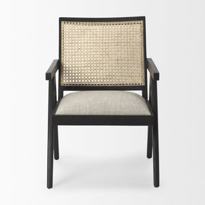 Mercana Donna Elegant Solid Wood Dining Chair with Woven Back and Cushioned Seat for Timeless Style Black Wood | Cane Back | Beige Upholstery 69991