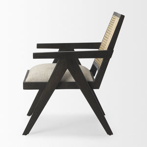 Mercana Donna Elegant Solid Wood Dining Chair with Woven Back and Cushioned Seat for Timeless Style Black Wood | Cane Back | Beige Upholstery 69991