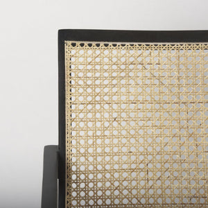 Mercana Donna Elegant Solid Wood Dining Chair with Woven Back and Cushioned Seat for Timeless Style Black Wood | Cane Back | Beige Upholstery 69991